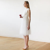 BLUSHFASHION - Original Short Wedding Dress ,Ivory Lace & Tulle Sleeveless Midi Dress #1159