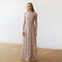 BLUSHFASHION - Original Open Back Lace Maxi Dress Sleeveless Pink Blush  #1141