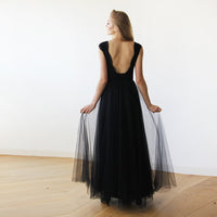 BLUSHFASHION - Original Black Tulle and Lace Sleeveless Maxi Gown #1145