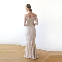 BLUSHFASHION - Original Champagne Lace Off-Shoulders Mermaid Dress #1214