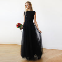 BLUSHFASHION - Original Black Tulle and Lace Sleeveless Maxi Gown #1145