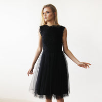 BLUSHFASHION - Original Lace and Tulle Black Sleeveless Midi Dress  #1159
