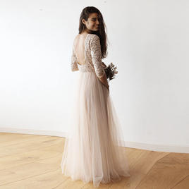 BLUSHFASHION -  Original Pink Tulle and Lace Maxi Gown #1122