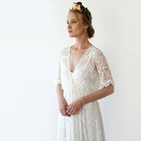 BLUSHFASHION - Original Bestseller Boho Ivory Bat Sleeves  Dress #1241