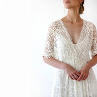 BLUSHFASHION - Original Bestseller Boho Ivory Bat Sleeves  Dress #1241