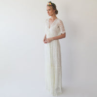 BLUSHFASHION - Original Bestseller Boho Ivory Bat Sleeves  Dress #1241