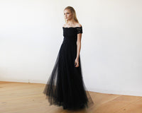 BLUSHFASHION - Original Black Lace Off-The-Shoulder Tulle Maxi Dress #1139