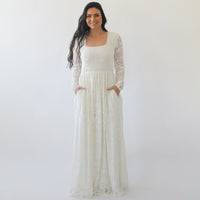 BLUSHFASHION -  Original Curvy  Bohemian Square Neckline Dress With Pockets #1263