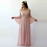 BLUSHFASHION - Original Curvy  Off-Shoulder  Long Bell Sleeve Lace Dress   #1201