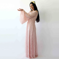 BLUSHFASHION - Original Curvy  Off-Shoulder  Long Bell Sleeve Lace Dress   #1201