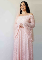 BLUSHFASHION - Original Curvy  Off-Shoulder  Long Bell Sleeve Lace Dress   #1201