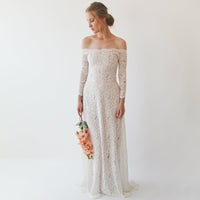 BLUSHFASHION - Original Ivory Nude Off Shoulder Wedding  Dress #1257