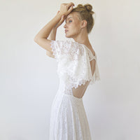 BLUSHFASHION - Original Open Back Wedding Dress ,Lace Short Sleeves Bridal Dress #1360