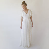 BLUSHFASHION - Original Open Back Wedding Dress ,Lace Short Sleeves Bridal Dress #1360