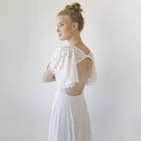 BLUSHFASHION - Original Open Back Wedding Dress ,Lace Short Sleeves Bridal Dress #1360