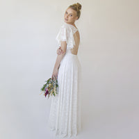 BLUSHFASHION - Original Open Back Wedding Dress ,Lace Short Sleeves Bridal Dress #1360