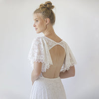 BLUSHFASHION - Original Open Back Wedding Dress ,Lace Short Sleeves Bridal Dress #1360