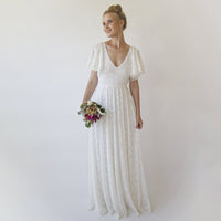 BLUSHFASHION - Original Open Back Wedding Dress ,Lace Short Sleeves Bridal Dress #1360