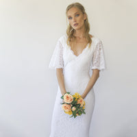 BLUSHFASHION - Original Sheath Wedding Dress, Bohemian Butterfly Sleeves v Neckline Wedding Dress #1294