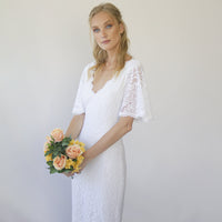 BLUSHFASHION - Original Sheath Wedding Dress, Bohemian Butterfly Sleeves v Neckline Wedding Dress #1294