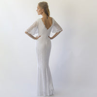 BLUSHFASHION - Original Sheath Wedding Dress, Bohemian Butterfly Sleeves v Neckline Wedding Dress #1294