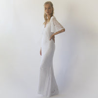 BLUSHFASHION - Original Sheath Wedding Dress, Bohemian Butterfly Sleeves v Neckline Wedding Dress #1294