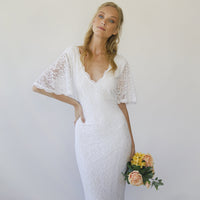 BLUSHFASHION - Original Sheath Wedding Dress, Bohemian Butterfly Sleeves v Neckline Wedding Dress #1294