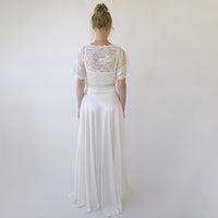 BLUSHFASHION - Original Wedding Dress Separates, Silky Wedding Maxi Skirt and Lace Cropped Top #1353