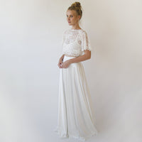 BLUSHFASHION - Original Wedding Dress Separates, Silky Wedding Maxi Skirt and Lace Cropped Top #1353