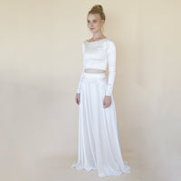 BLUSHFASHION - Original Wedding Dress Separates, Two Piece Wedding Outfit , Silky Wedding Top & Skirt #1356