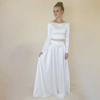 BLUSHFASHION - Original Wedding Dress Separates, Two Piece Wedding Outfit , Silky Wedding Top & Skirt #1356