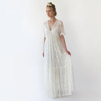 BLUSHFASHION - Original Bestseller Boho Ivory Bat Sleeves  Dress #1241