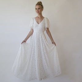 BLUSHFASHION - Original Open Back Wedding Dress ,Lace Short Sleeves Bridal Dress #1360