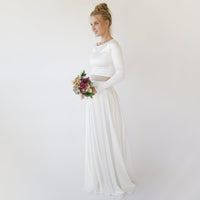 BLUSHFASHION - Original Wedding Dress Separates, Two Piece Wedding Outfit , Silky Wedding Top & Skirt #1356