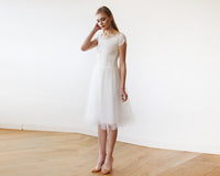 BLUSHFASHION - Original Short Wedding Dress ,Ivory Off-The-Shoulders Midi  Dress #1153