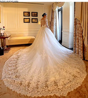 Luxury Lace Cathedral Train Ball Gown Wedding Dresses with Sleeves 2023 Kaftan Dubai Arabic off Shoulder Princess Wedding Gowns