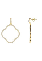 Open Clover Large Drop Earrings White Cz Gold