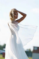 One Shoulder Boho Wedding Dresses Organza Strap White Wedding Party Gowns for Women A-Line Beach Vestidos Longos