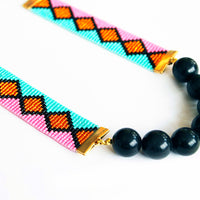 Miami Nights Woven Necklace - Pink and Turquoise