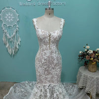 Luxury Llucinations Lace Mermaid Wedding Dress Sexy Boho Spaghetti Straps V Neck Bridal Gowns