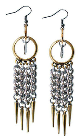 18kt Gold Plated and Silver Plated Chandelier Earrings With Studs. Curb Chain Earrings.