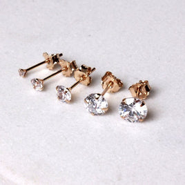 Pair of 14Kt Yellow Gold Clear Round CZ Stud Earrings