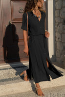 Women's Solid Color V-Neck Maxi Beach Dress