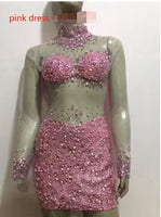 5 Colors Big Stone Mesh Bodysuit Birthday Party Dance Sexy Outfit Nightclub Bar Women Singer Team Costume Rhinestones Clothes