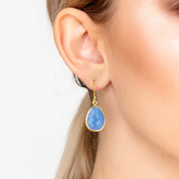 Petite Drop Earrings Dark Blue Chalcedony Gold