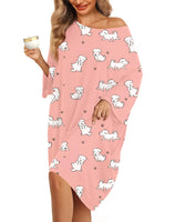 KFUBUO Plus Size Nightgowns for Women Oversized Sleep Tshirts Dress Short Sleeves Sleepwear With Pocket Fit S-5XL Dog