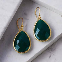 Petite Drop Earrings Green Onyx Gold