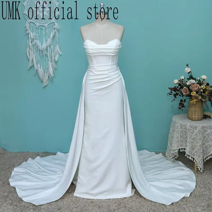 2025  Luxury Crepe Mermaid Wedding Dress Sexy off the Shoulder Detachable Train Side Plit Modern Bridal Gowns