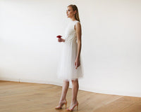 BLUSHFASHION - Original Short Wedding Dress ,Ivory Lace & Tulle Sleeveless Midi Dress #1159