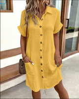 Summer Short Sleeve Solid Color Shirt Dress